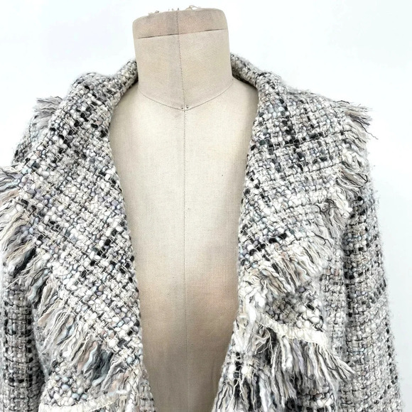 Anne Fontaine Sigourney Blazer Jacket Tweed Fringe Gray Black Size 3 US Large - Picture 2 of 9